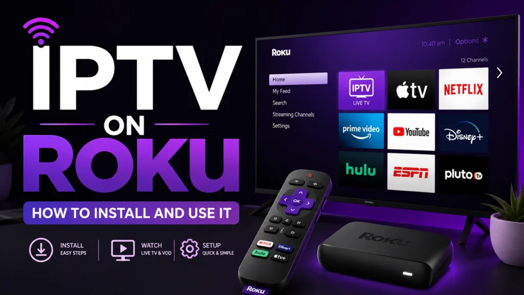 IPTV on Roku home screen showing Live TV channel and streaming apps