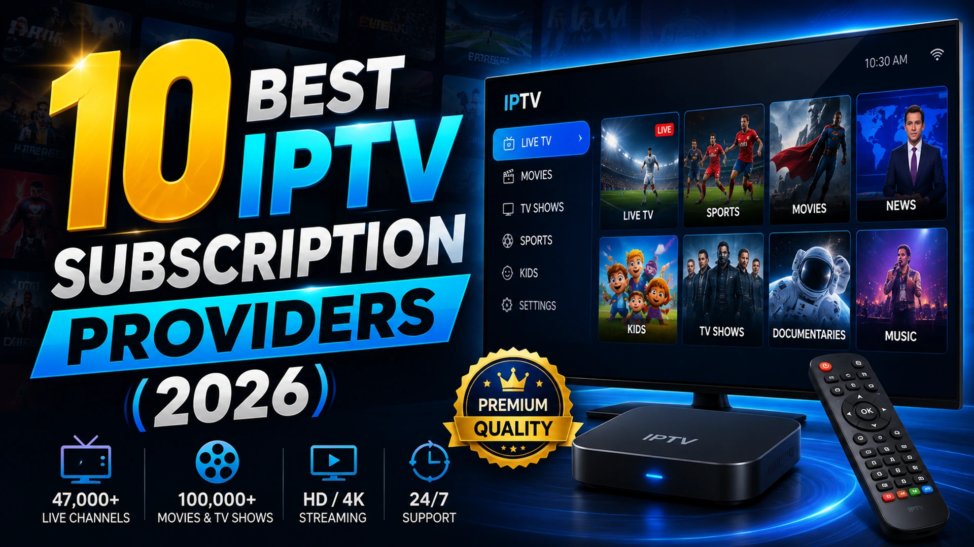 10 best IPTV subscription providers 2026 comparison with live TV, sports, movies and 47,000+ channels